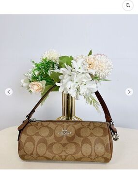 Coach Brown Signature Canvas Barrel Shoulder Bag